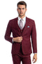 Cheap Priced Suit - Men's Two Button Slim Fit Vested Solid Basic Color Burgundy Suit
