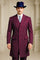 Mens Burgundy Pinstripe Suit – Classic Long Coat Style with White Stripes