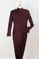 Cheap Priced Suit - Mens Classic Military Banded Collar Mandarin Safari Burgundy Suit