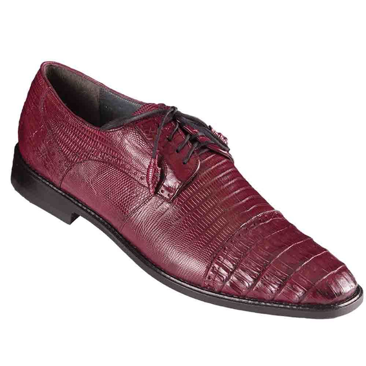 Los Altos Burgundy Caiman Belly & Teju Lizard Cap Toe Oxford Men's Lace Up Shoes - 8-D