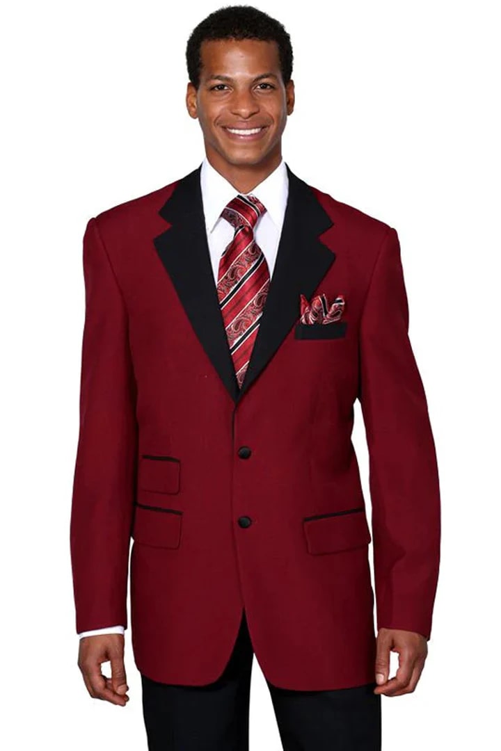 Cheap Suit - Mens 2 Button Classic Fit Contrast Collar Burgundy Tuxedo