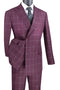 Cheap priced Suit - Mens Double Breasted Bold Windowpane Plaid Burgundy Suit