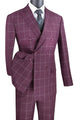 Cheap priced Suit - Mens Double Breasted Bold Windowpane Plaid Burgundy Suit