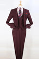 Cheap Priced Suit- Mens One Button Slim Fit Vested Peak Lapel Skinny Burgundy Suit