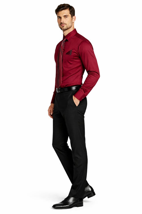 French Cuff + Tie + Handkerchief Men's Dress Shirt With Tie