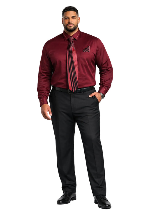 French Cuff + Tie + Handkerchief Men's Dress Shirt With Tie