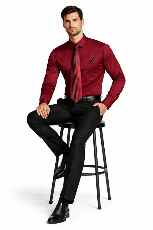 French Cuff + Tie + Handkerchief Men's Dress Shirt With Tie