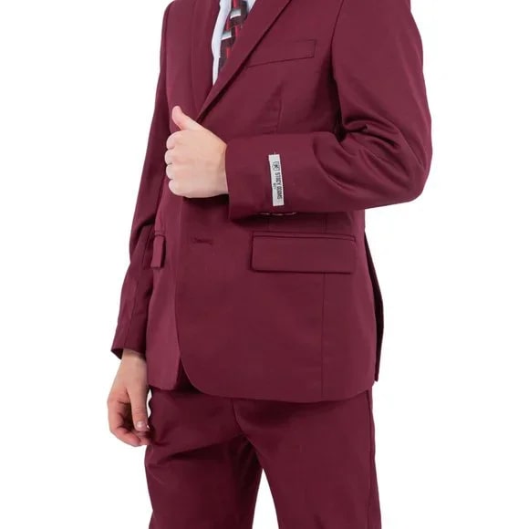 Exclusive Stacy Adams 5pc Boys Suit Solid Slim Fit, Burgundy - Boy Size : 4 (Weight 38 to 49)