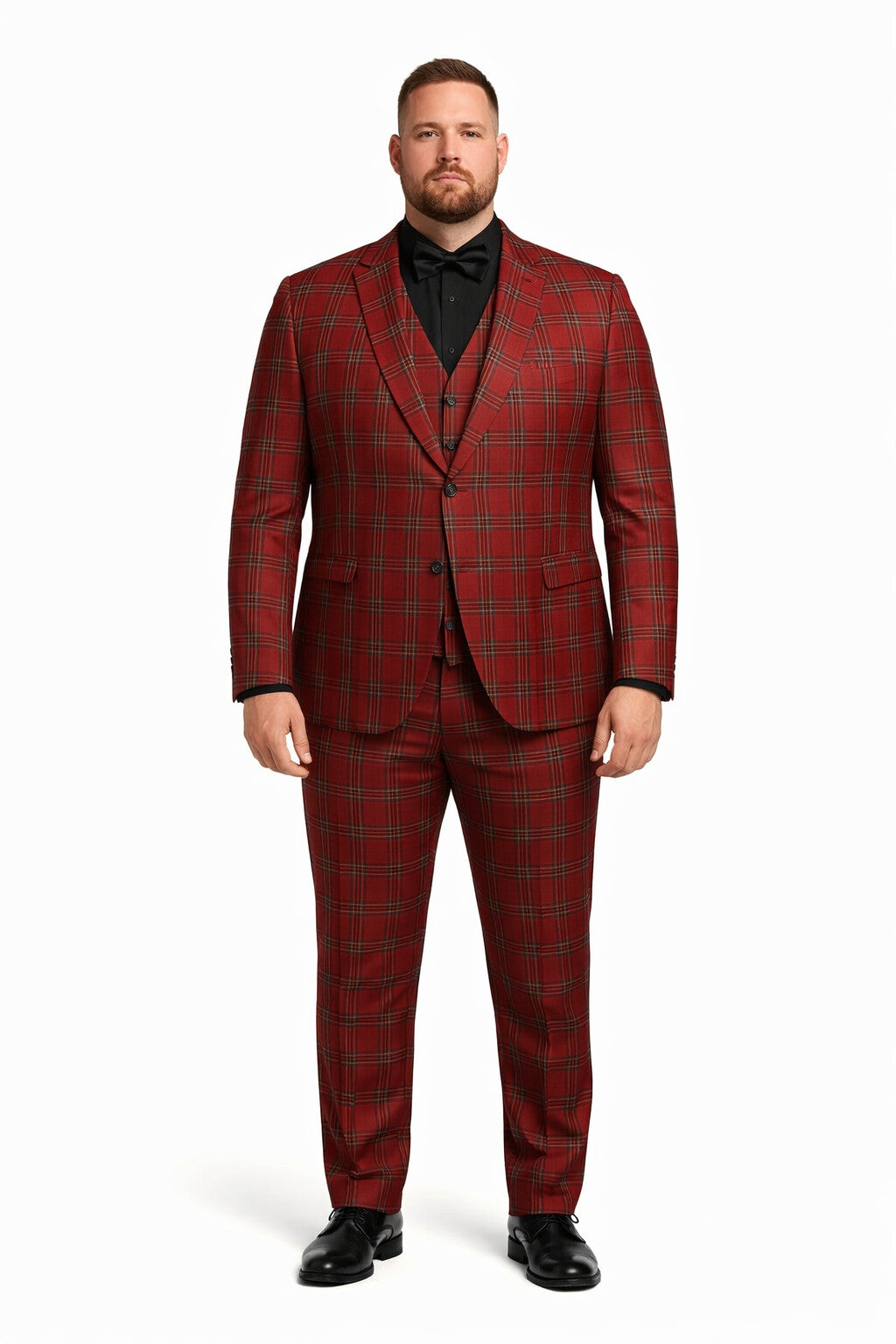 Mens Burgundy Plaid Three-Piece Suit Ultra Slim Fit Checkered Windowpane Redish 544-10