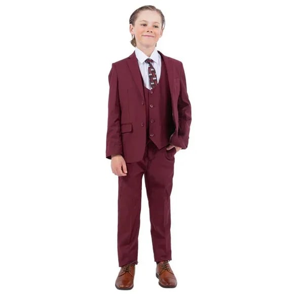 Exclusive Stacy Adams 5pc Boys Suit Solid Slim Fit, Burgundy