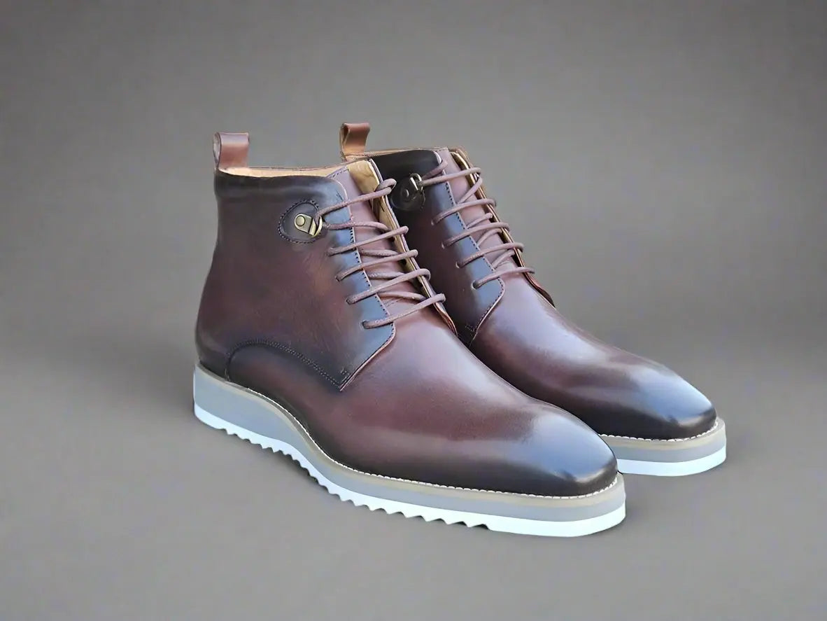 Burnished Calfskin Lace-Up Boot-New Designer Collection - 7