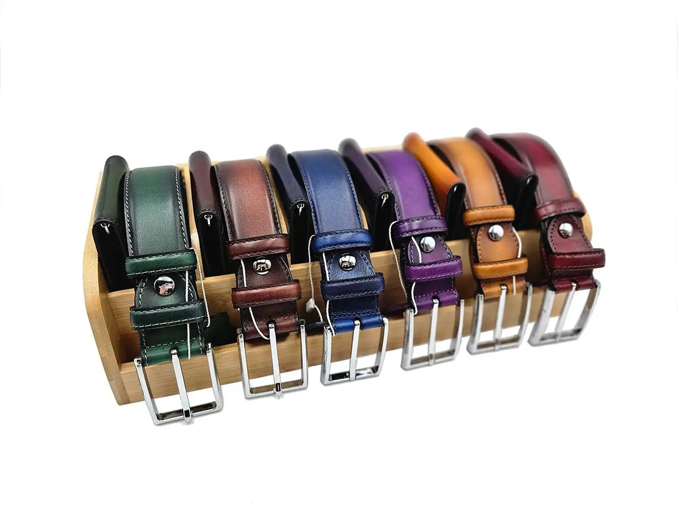 Burnished Calfskin Leather Belt - Silver Buckle