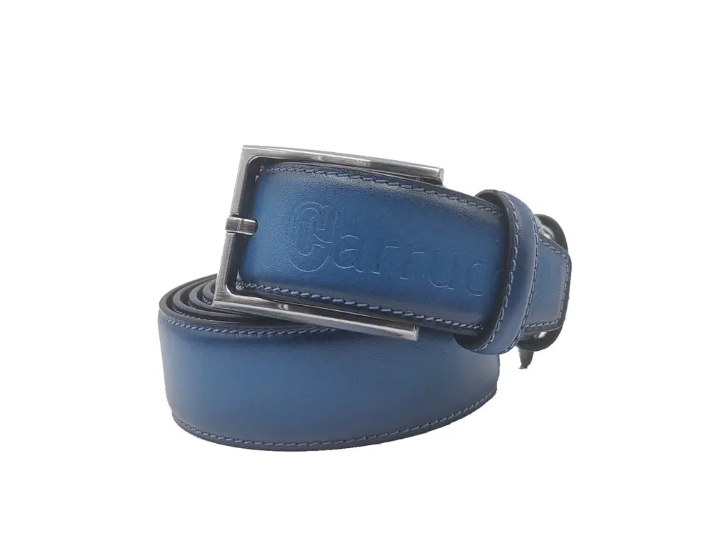 Burnished Calfskin Leather Belt - Silver Buckle