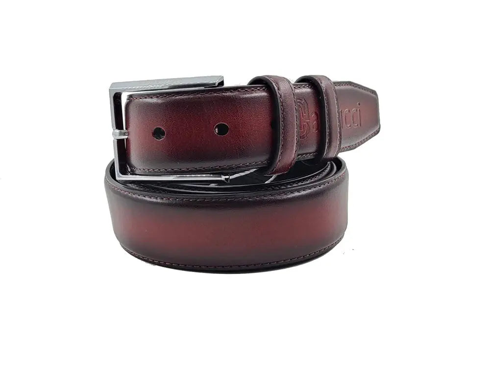 Carrucci Burnished Calfskin Leather Belt - Silver Buckle