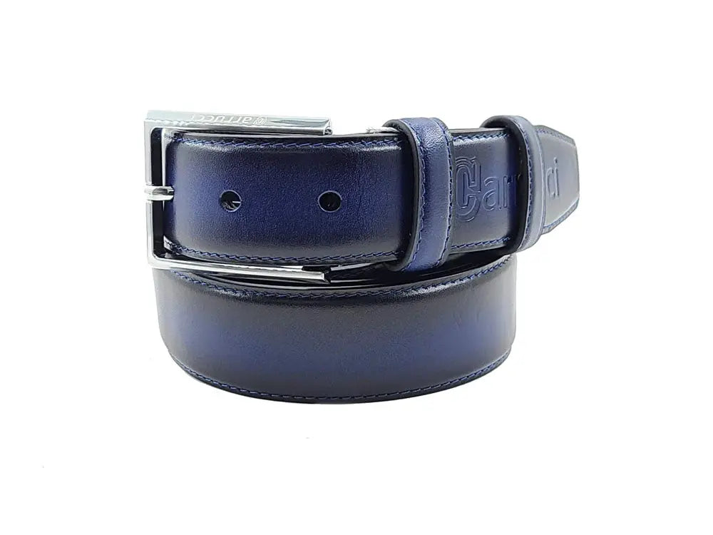 Burnished Calfskin Leather Belt - Silver Buckle