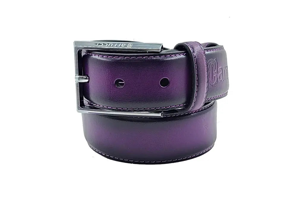 Carrucci Burnished Calfskin Leather Belt - Silver Buckle