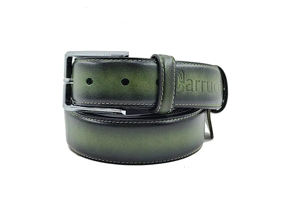 Burnished Calfskin Leather Belt - Silver Buckle