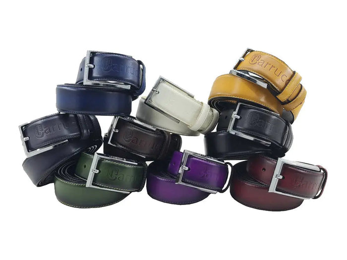 Carrucci Burnished Calfskin Leather Belt