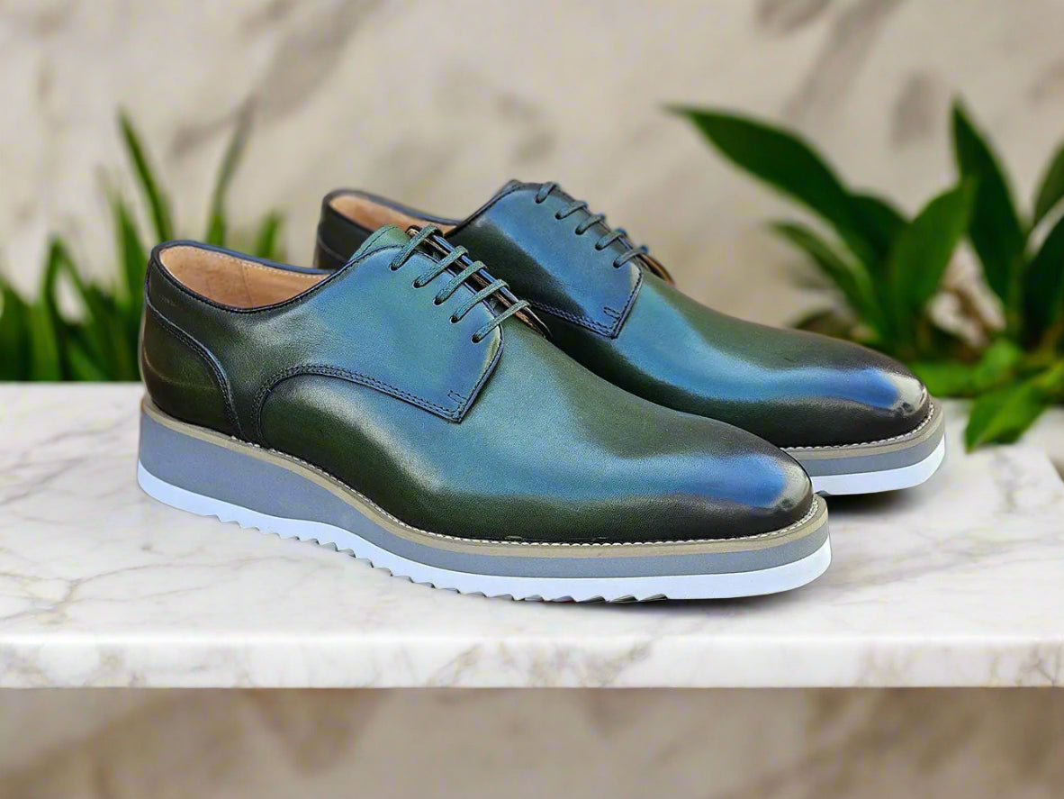 Burnished Lace-up Leather Derby - 7.5