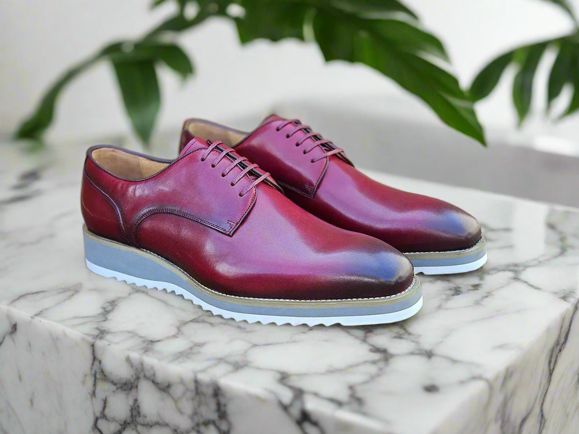 Burnished Lace-up Leather Derby - 7.5