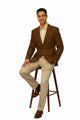 Mens Burnt Orange Harris Tweed Blazer – Classic Wool Check Pattern Formal and Casual Jacket in Brown Rustish Copper Color