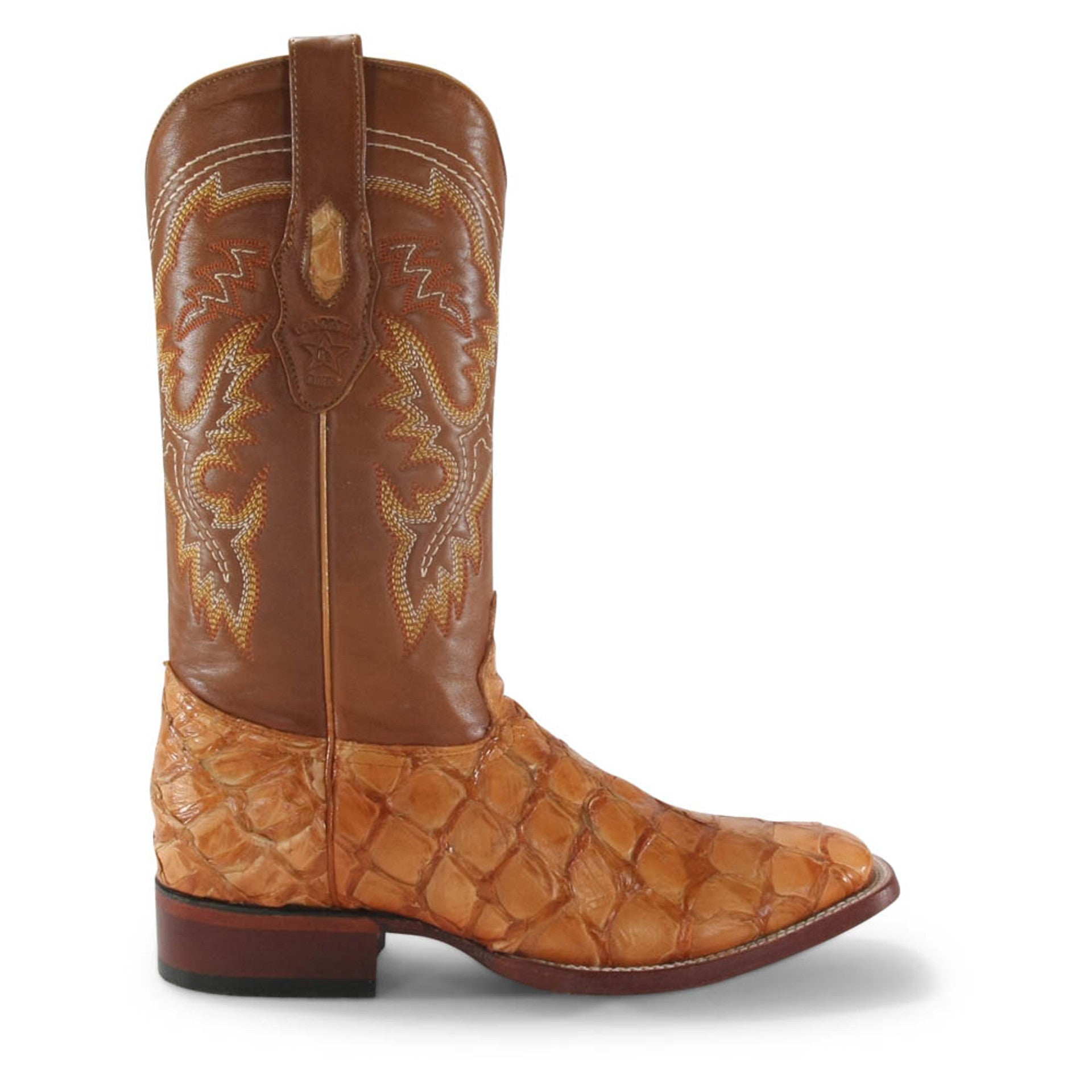 Los Altos Brown Glossy Pirarucu Square Toe Boots - 6