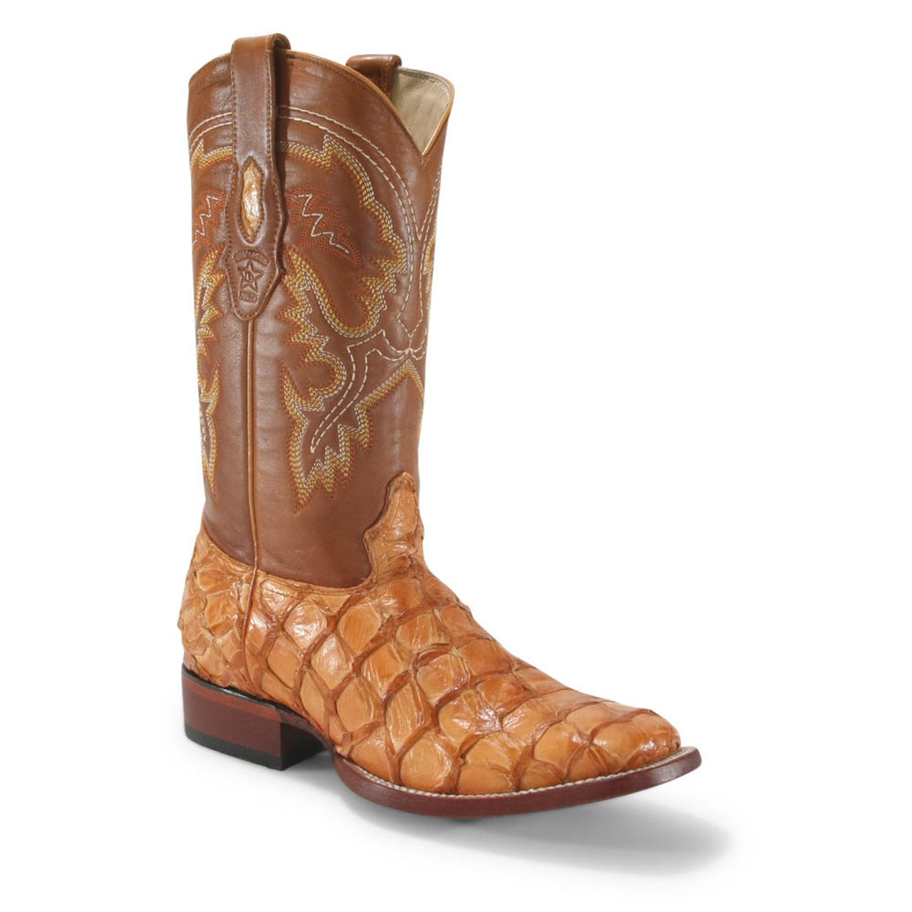 Los Altos Brown Glossy Pirarucu Square Toe Boots - 6