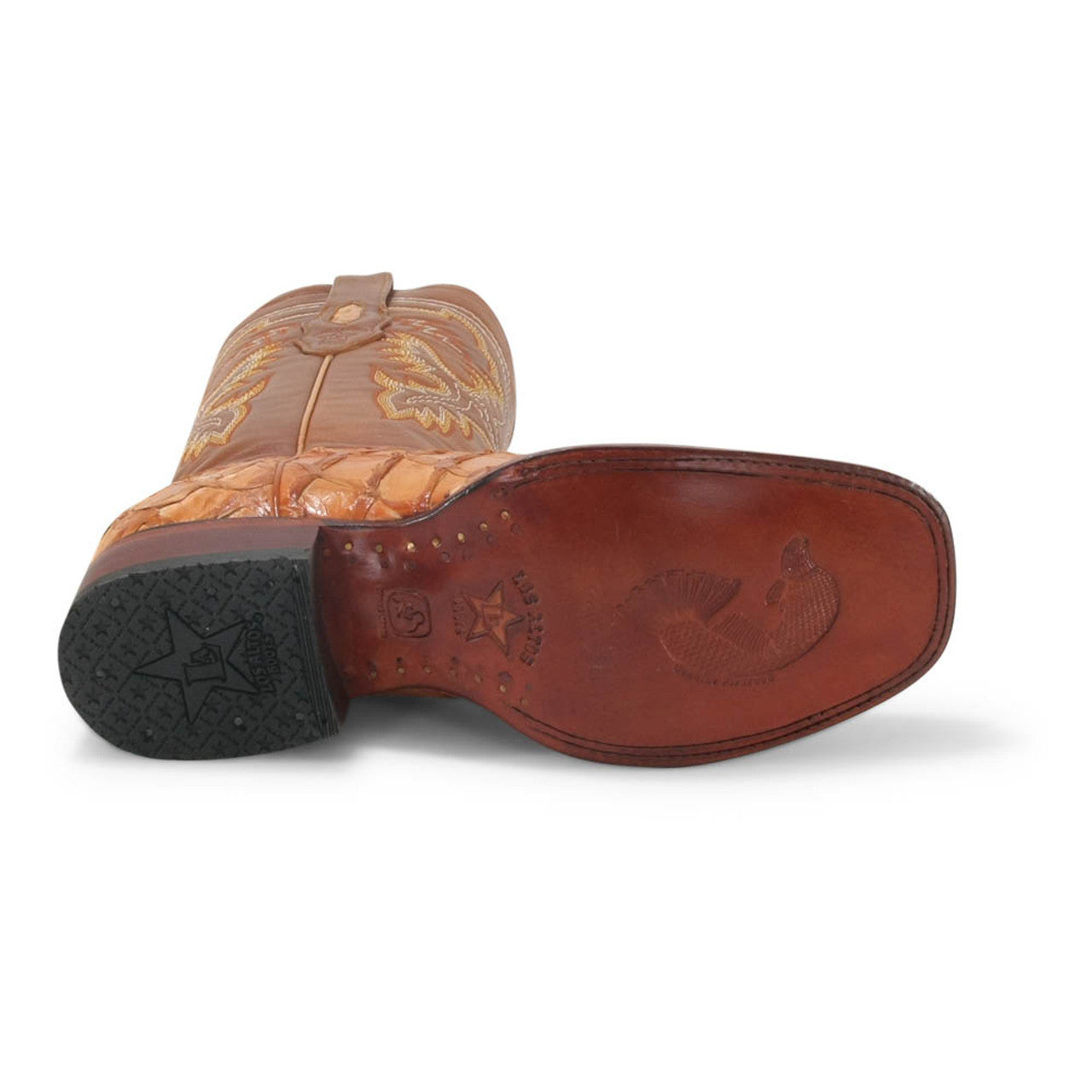 Los Altos Brown Glossy Pirarucu Square Toe Boots - 6