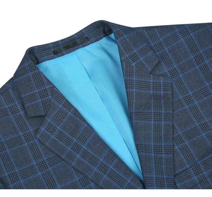 Cheap Priced Suit  - Mens Two Button Classic Fit Two Piece Suit In Blue Windowpane Plaid Check
