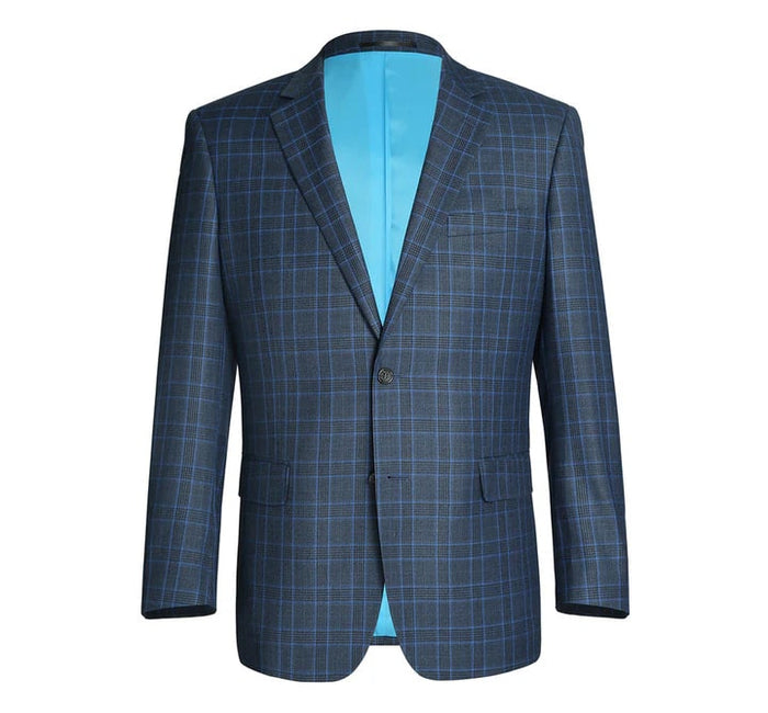 Cheap Priced Suit  - Mens Two Button Classic Fit Two Piece Suit In Blue Windowpane Plaid Check