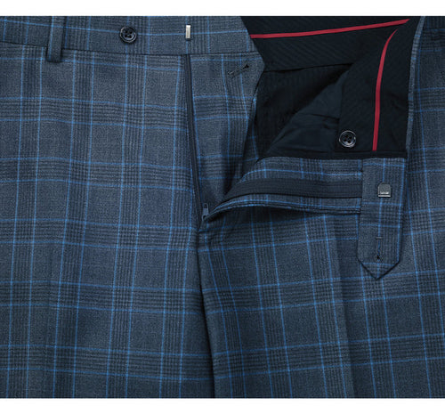 Cheap Priced Suit  - Mens Two Button Classic Fit Two Piece Suit In Blue Windowpane Plaid Check