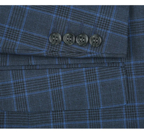 Cheap Priced Suit  - Mens Two Button Classic Fit Two Piece Suit In Blue Windowpane Plaid Check