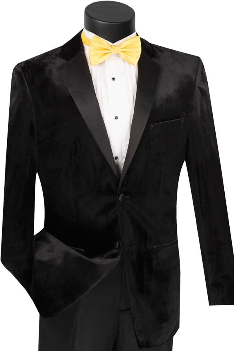Mens Modern Notch Velvet Tuxedo in Black - 36 Short