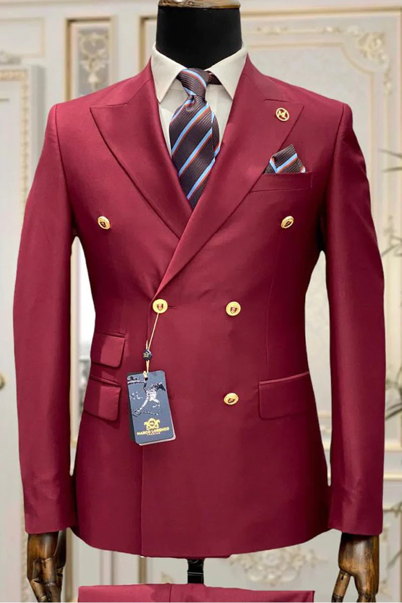 Best Mens Designer Modern Fit Double Breasted Wool Suit with Gold Buttons in Light Burgundy - For Men  Fashion Perfect For Wedding or Prom 2026 or Business  or Church - 36 regular