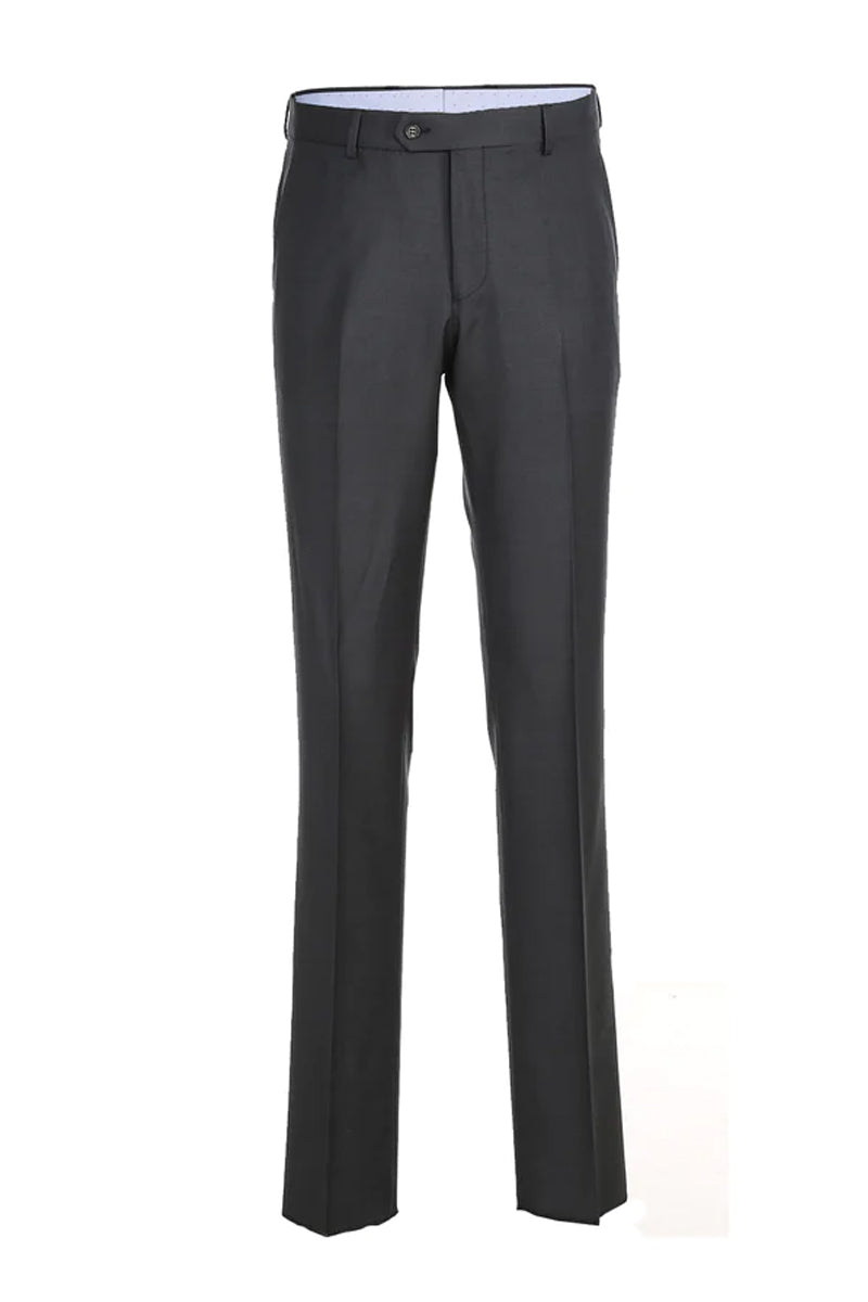 "Charcoal Grey Wool Suit: Classic Fit, Two-Button Designer Menswear"