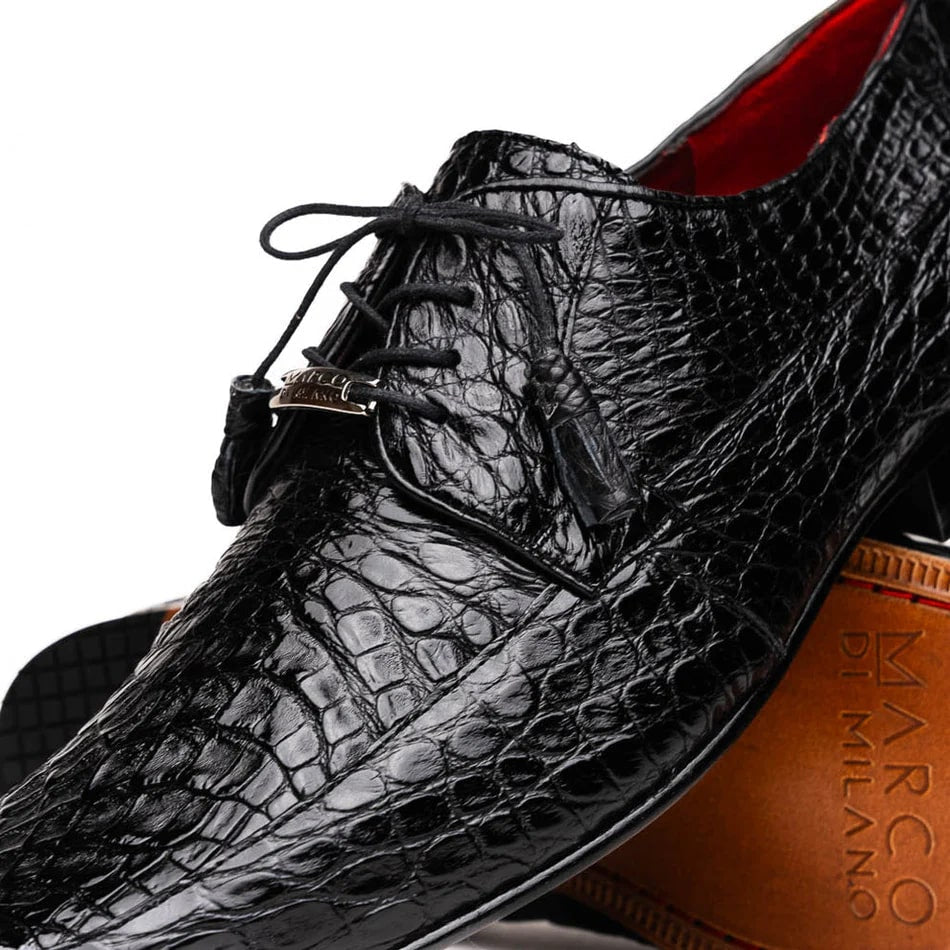 Marco Di Milano Leonardo Men's Shoes Black Genuine Caiman Crocodile Dress Derby Oxfords - 6