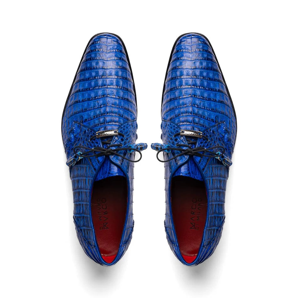 Marco Di Milano Lacio Men's Shoes Electric Blue Genuine Caiman Crocodile Dress Derby Oxfords - 6