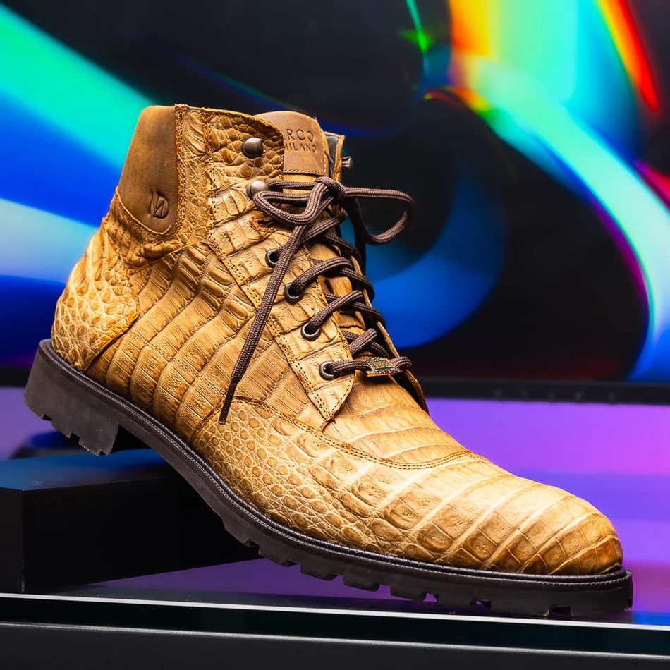 Marco Di Milano Leoni Men's Shoes Oil Orix Genuine Caiman Crocodile Rugged Boots - 8.5