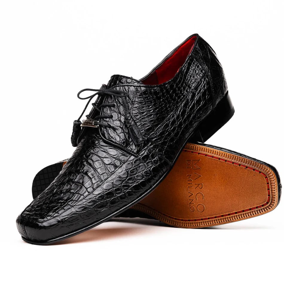 Marco Di Milano Leonardo Men's Shoes Black Genuine Caiman Crocodile Dress Derby Oxfords - 6