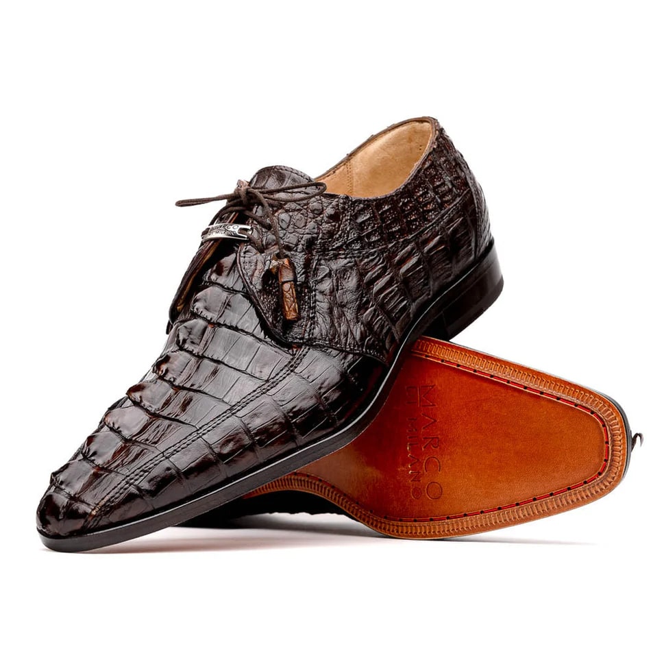 Marco Di Milano Cancun Men's Shoes Brown Exotic Hornback Crocodile Skin Derby Oxfords - 6