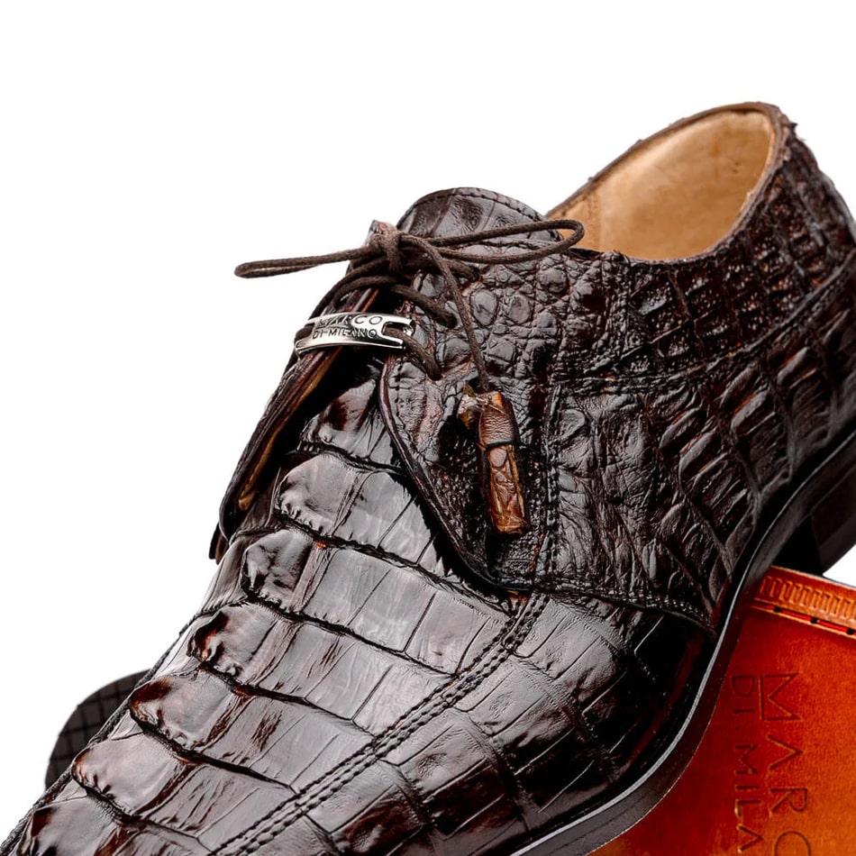 Marco Di Milano Cancun Men's Shoes Brown Exotic Hornback Crocodile Skin Derby Oxfords - 6