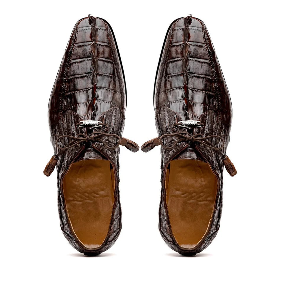 Marco Di Milano Cancun Men's Shoes Brown Exotic Hornback Crocodile Skin Derby Oxfords - 9.5