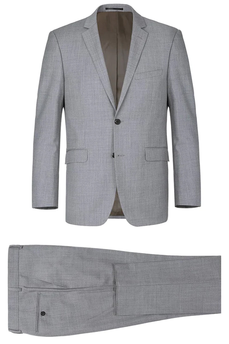 Slim Fit Men Suit 2 Button Stone Silver Grey Micro Textured Notch