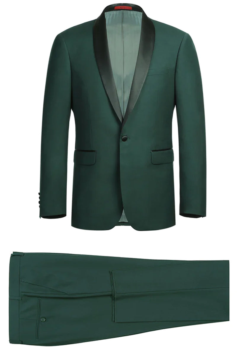 "Men's Slim Fit Shawl Collar Tuxedo in Hunter Green - Traditional Style"