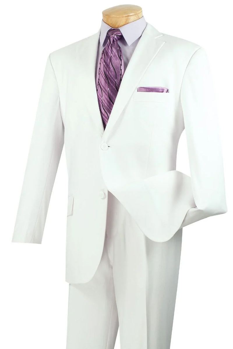 "White Modern Fit Two Button Poplin Suit for Men"
