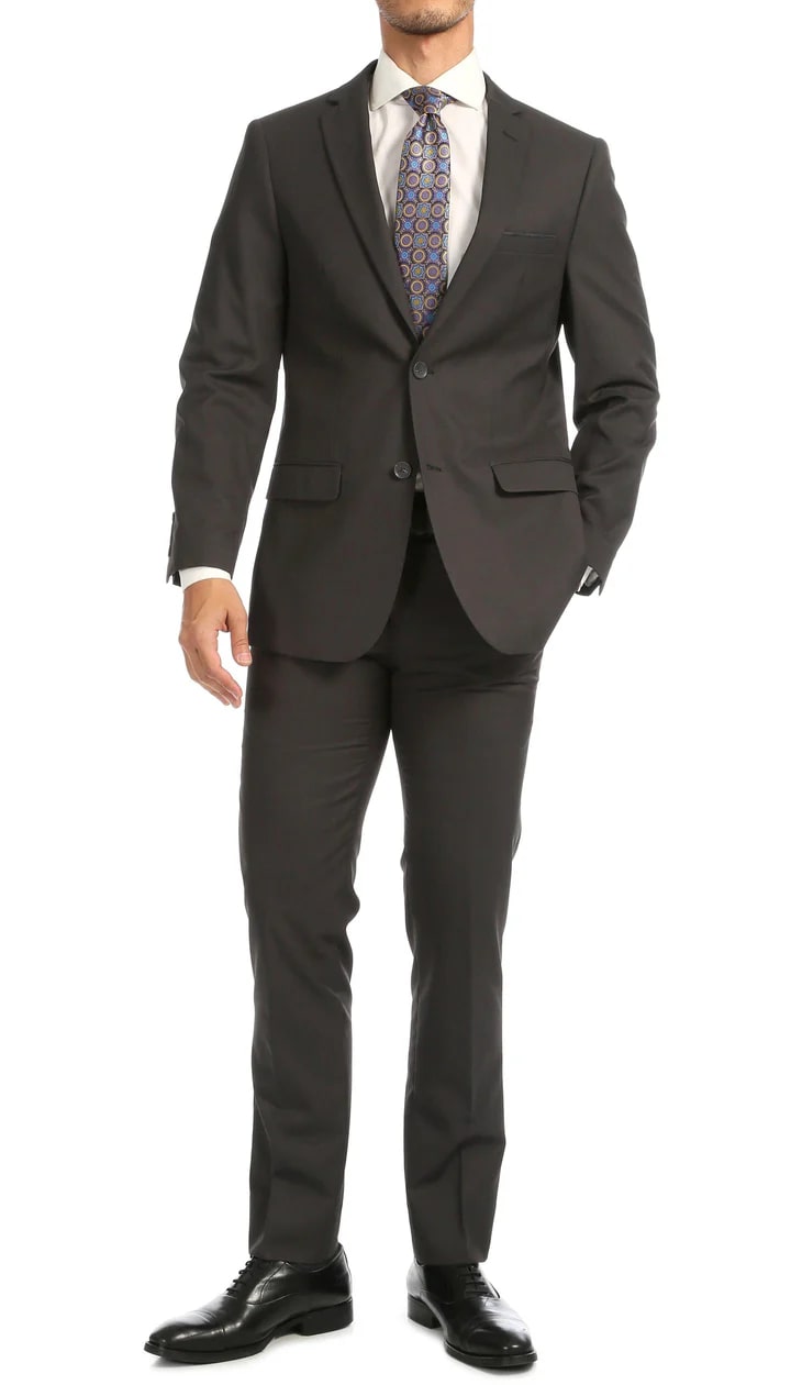Windsor Charcoal Slim Fit 2pc Suit - 38 Short Jacket+32 Waist Adjustable 28to34)(Height: 5 4 to5 7 )(Neck  15-16.5)S-M)