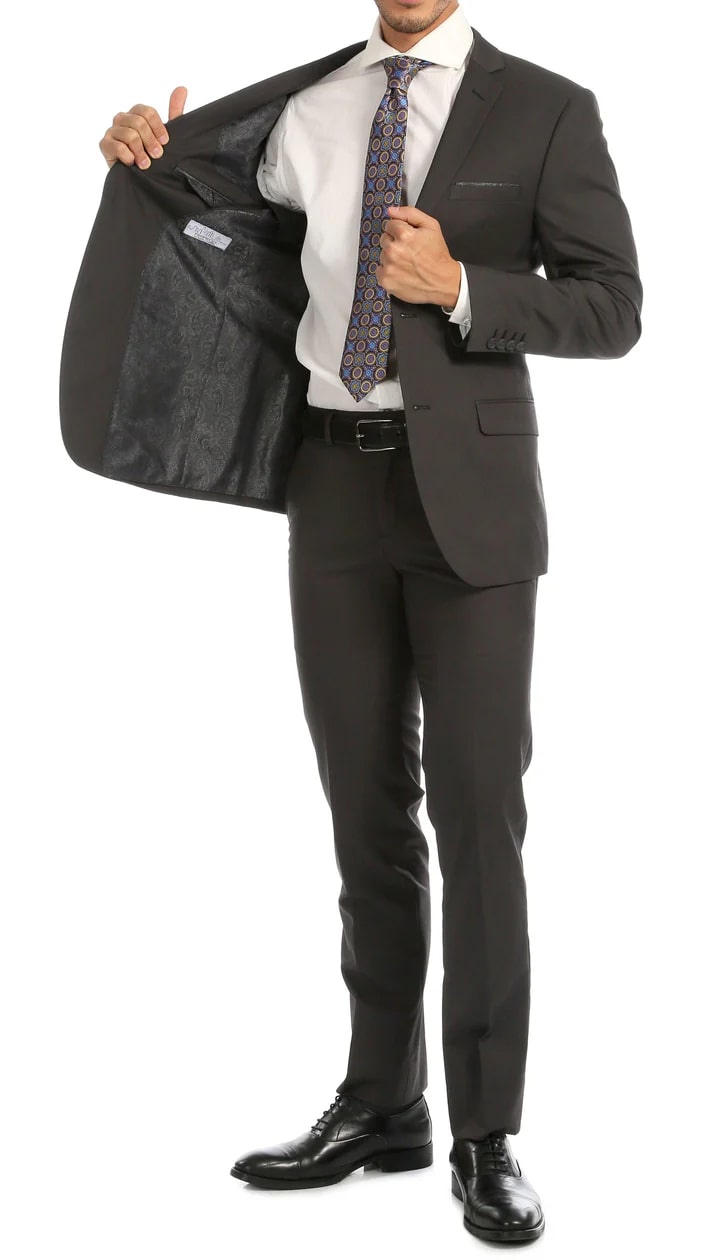 Windsor Charcoal Slim Fit 2pc Suit - 38 Short Jacket+32 Waist Adjustable 28to34)(Height: 5 4 to5 7 )(Neck  15-16.5)S-M)