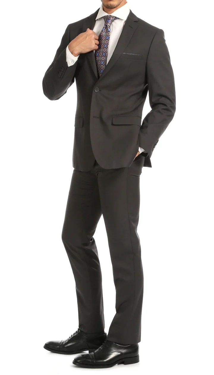 Windsor Charcoal Slim Fit 2pc Suit - 38 Short Jacket+32 Waist Adjustable 28to34)(Height: 5 4 to5 7 )(Neck  15-16.5)S-M)