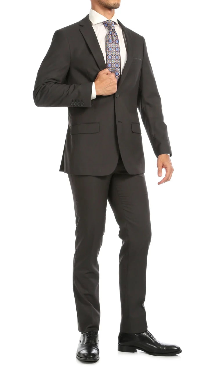 Windsor Charcoal Slim Fit 2pc Suit - 38 Short Jacket+32 Waist Adjustable 28to34)(Height: 5 4 to5 7 )(Neck  15-16.5)S-M)