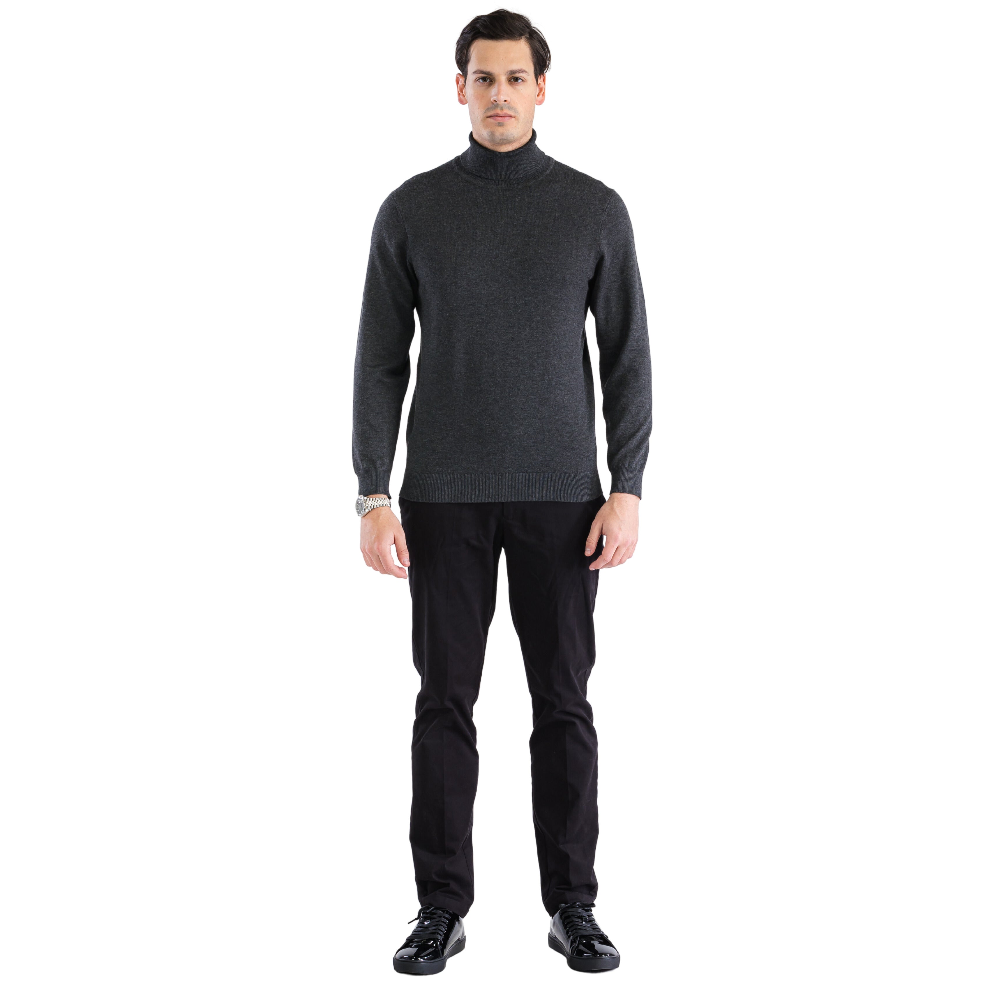 MENS CHARCOAL PULLOVER TURTLENECK SWEATER - SMALL